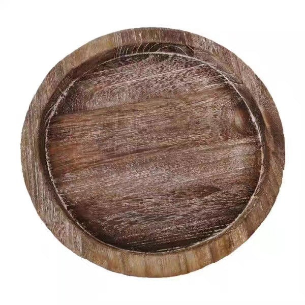 Terra round wooden decorative tray, top view