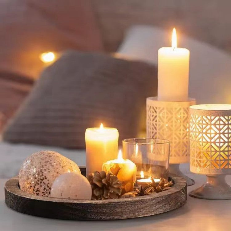 Terra wooden tray with pillar candles