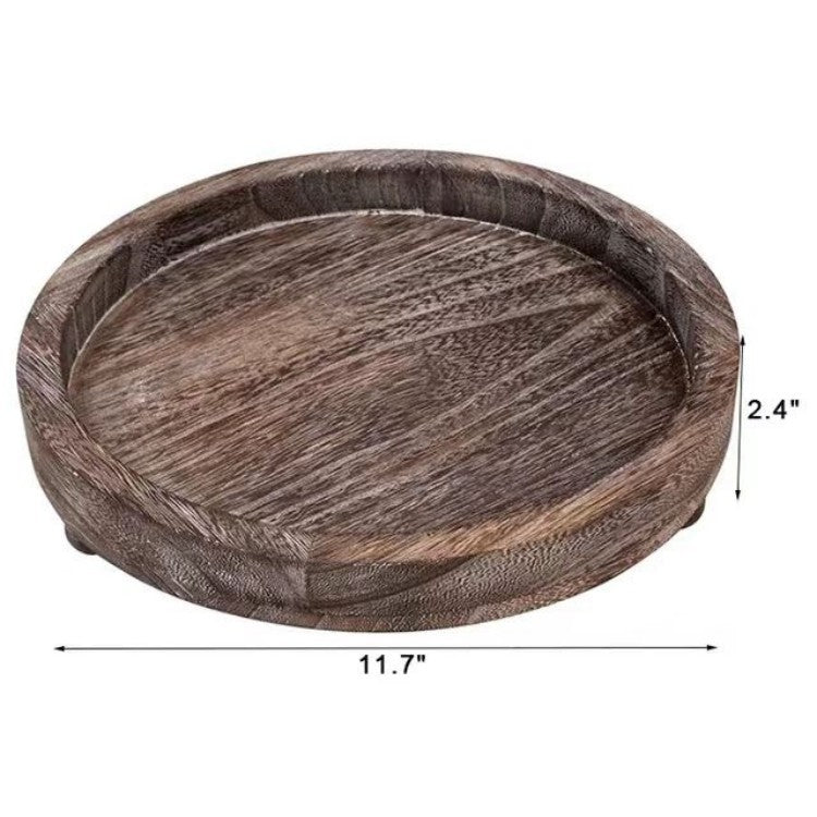 Terra round wooden decorative tray, side view