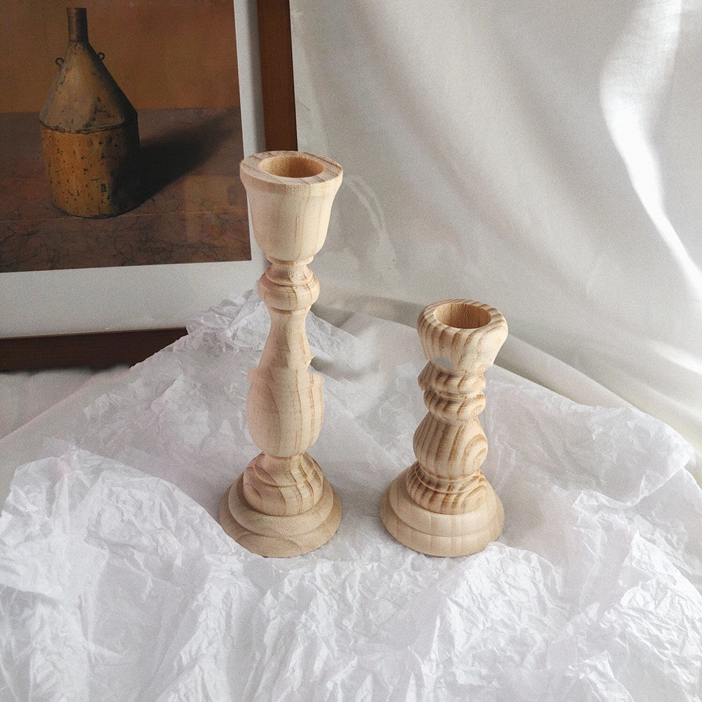 Hearth wooden taper candle holders, set of 2 in wood grain