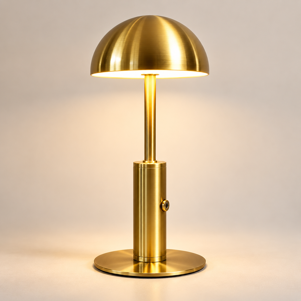 Aura rechargeable mushroom table lamp in brushed gold