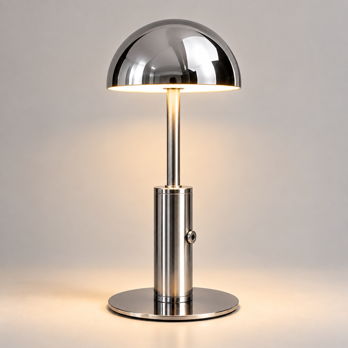 Aura rechargeable mushroom table lamp in chrome