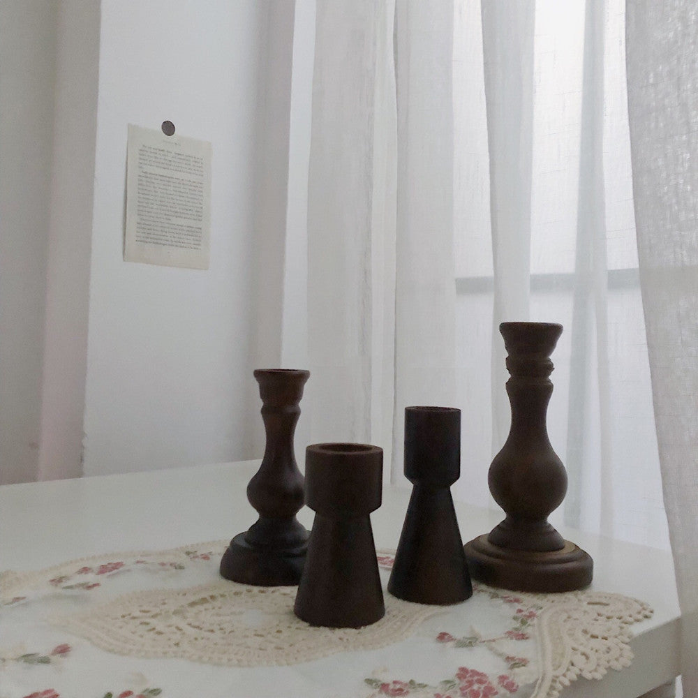 Hearth wooden taper candle holders, set of 4 in dark walnut