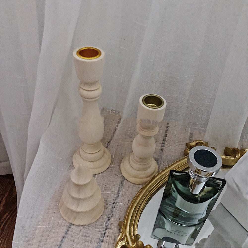 Hearth wooden taper candle holders, set of 2 in light wood