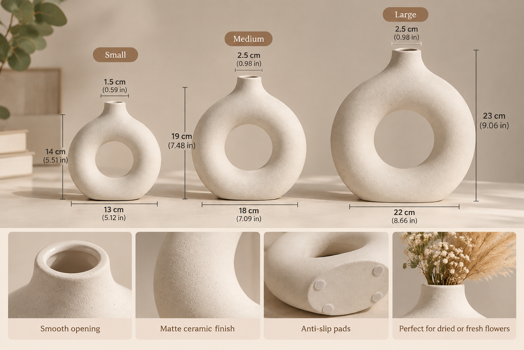 Forma donut vase size guide showing small and medium dimensions